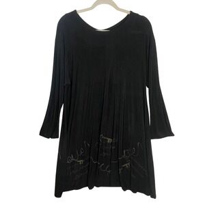 Blue Fish‎ Dress Size 1 16 Made in USA Black Key Print Artsy Boho Lagenlook Goth